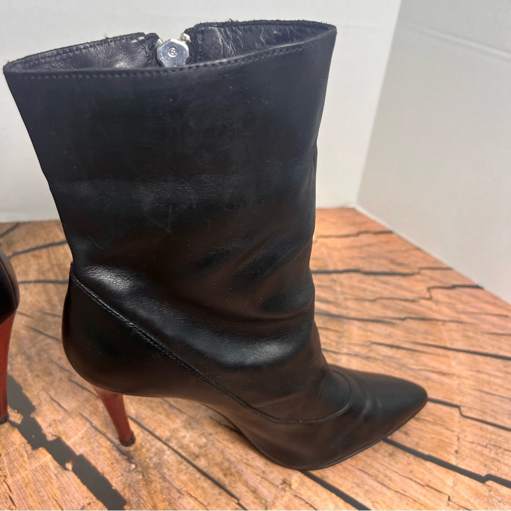 DMSX By Donald J Pliner Black Leather Women's 8M Zip up High Heel Boots‎ - Picture 3 of 7